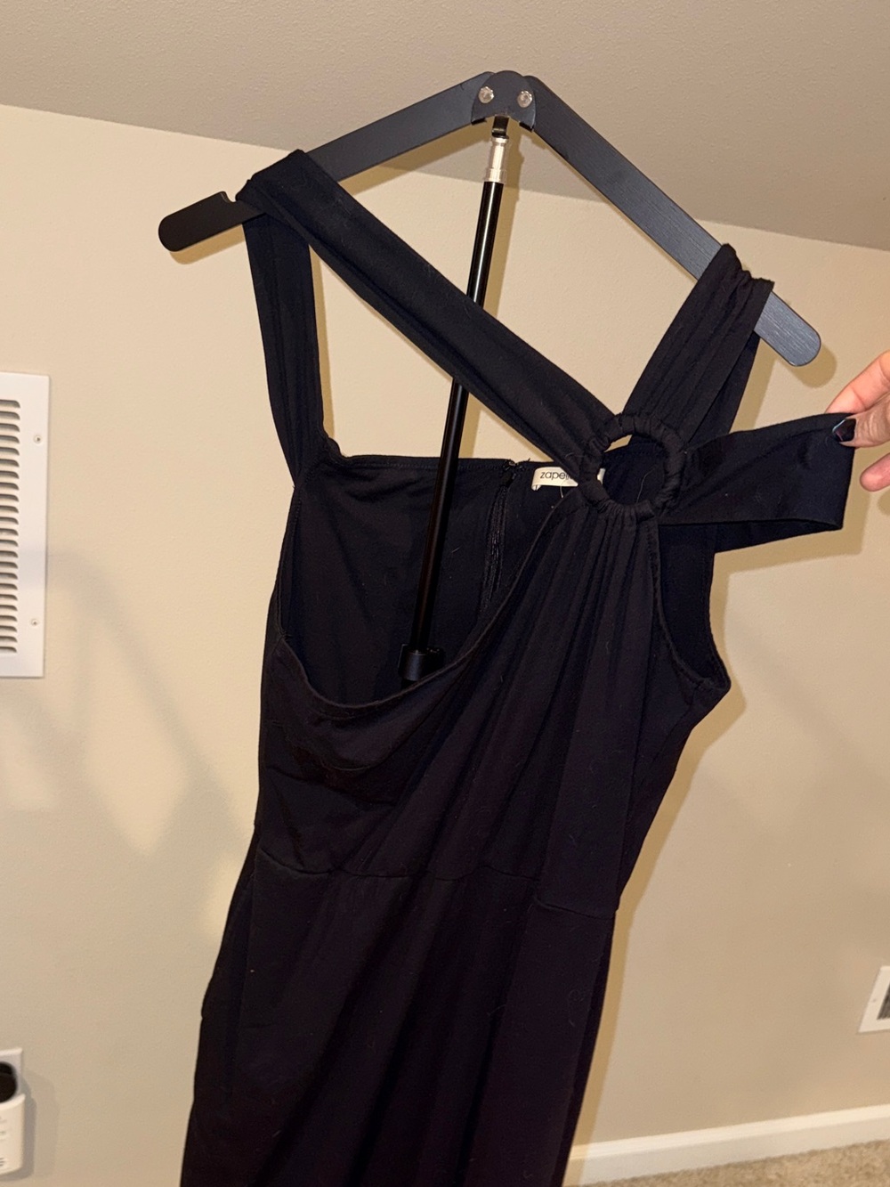 Black Asymmetric Strap Women's Midi Cocktail Dress